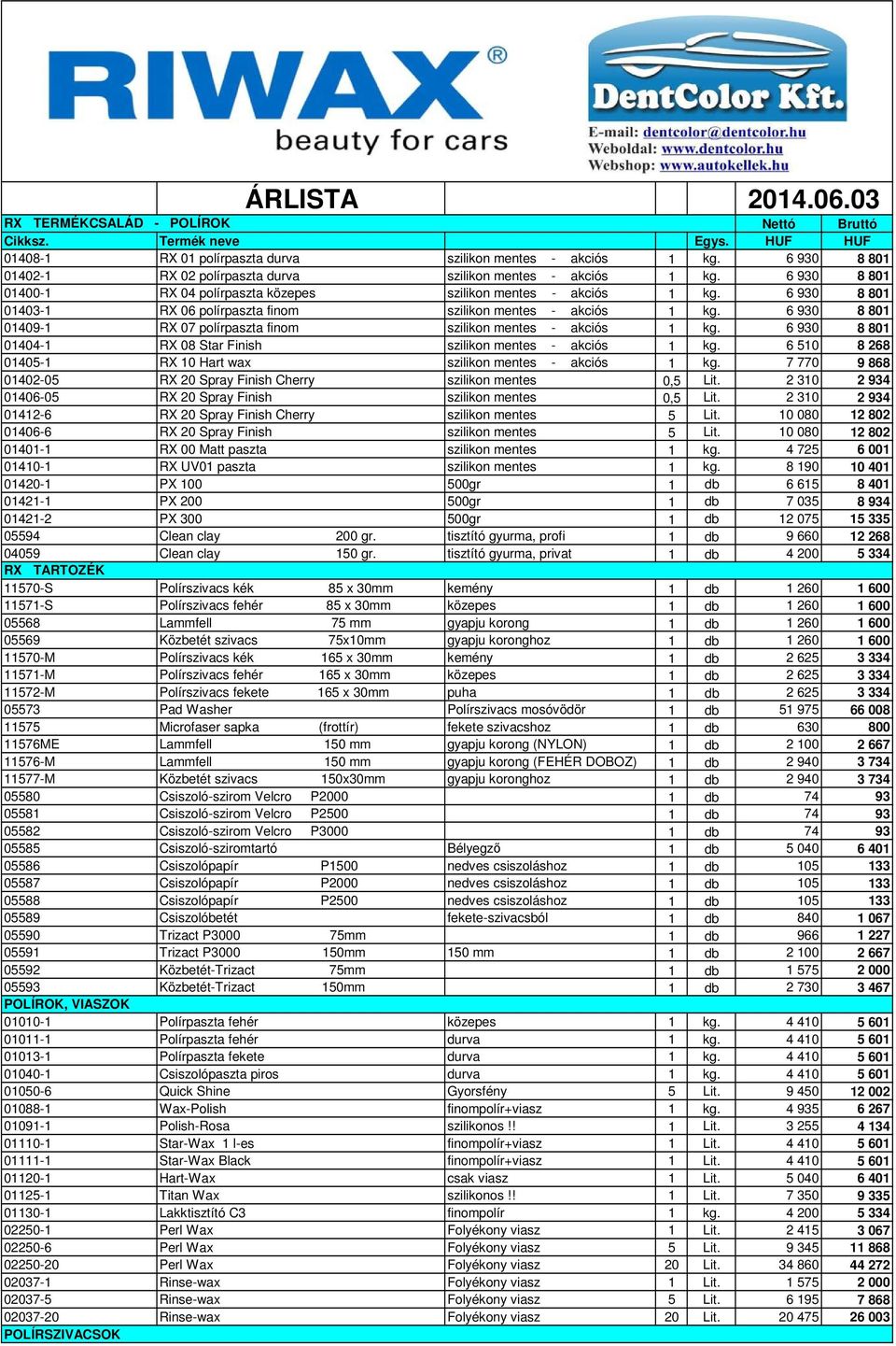 6 930 8 801 01409-1 RX 07 polírpaszta finom szilikon mentes - akciós 1 kg. 6 930 8 801 01404-1 RX 08 Star Finish szilikon mentes - akciós 1 kg.