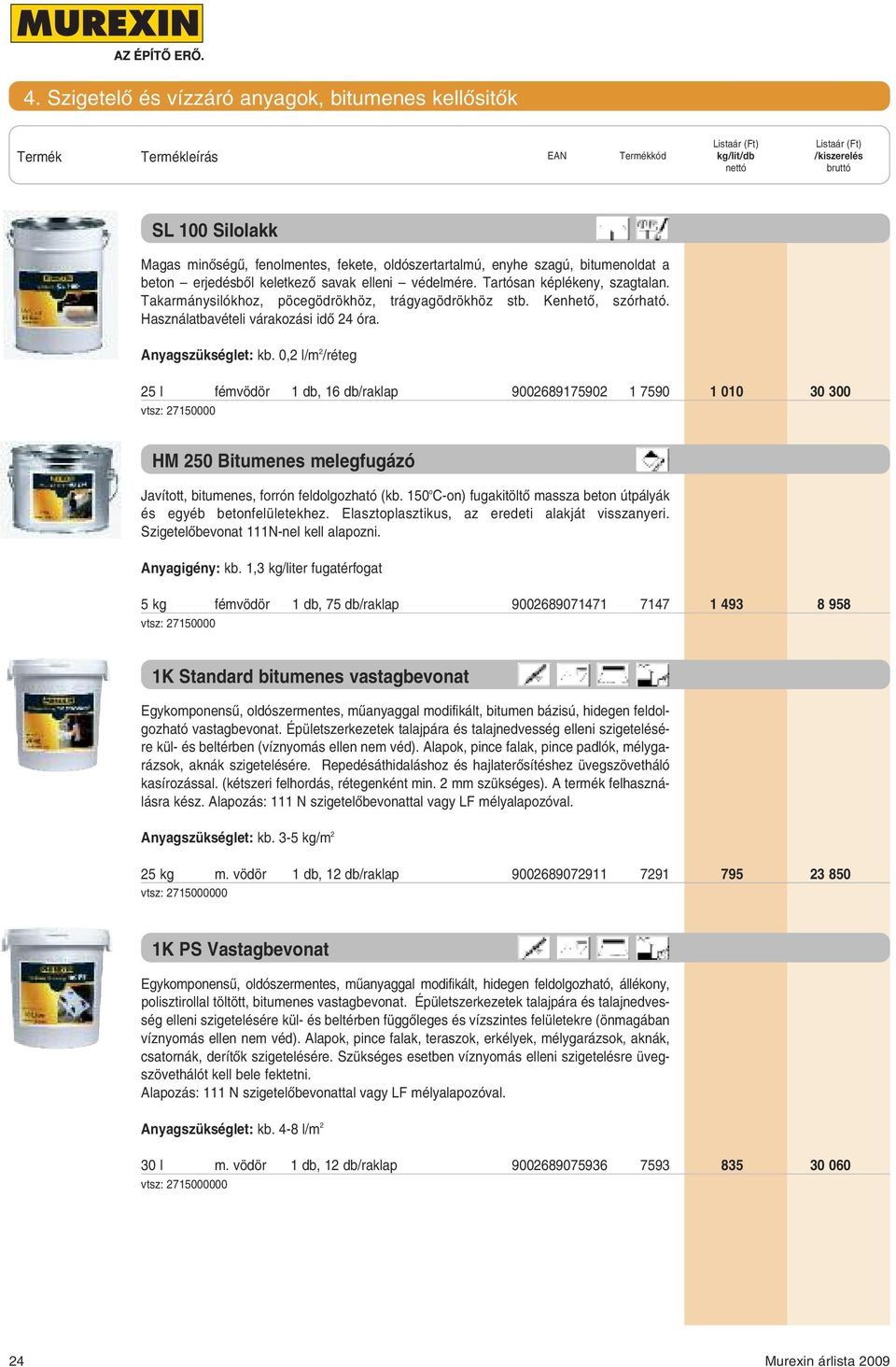 0,2 l/m 2 /réteg 25 l fémvödör 1 db, 16 db/raklap 9002689175902 1 7590 1 010 30 300 vtsz: 27150000 HM 250 Bitumenes melegfugázó Javított, bitumenes, forrón feldolgozható (kb.