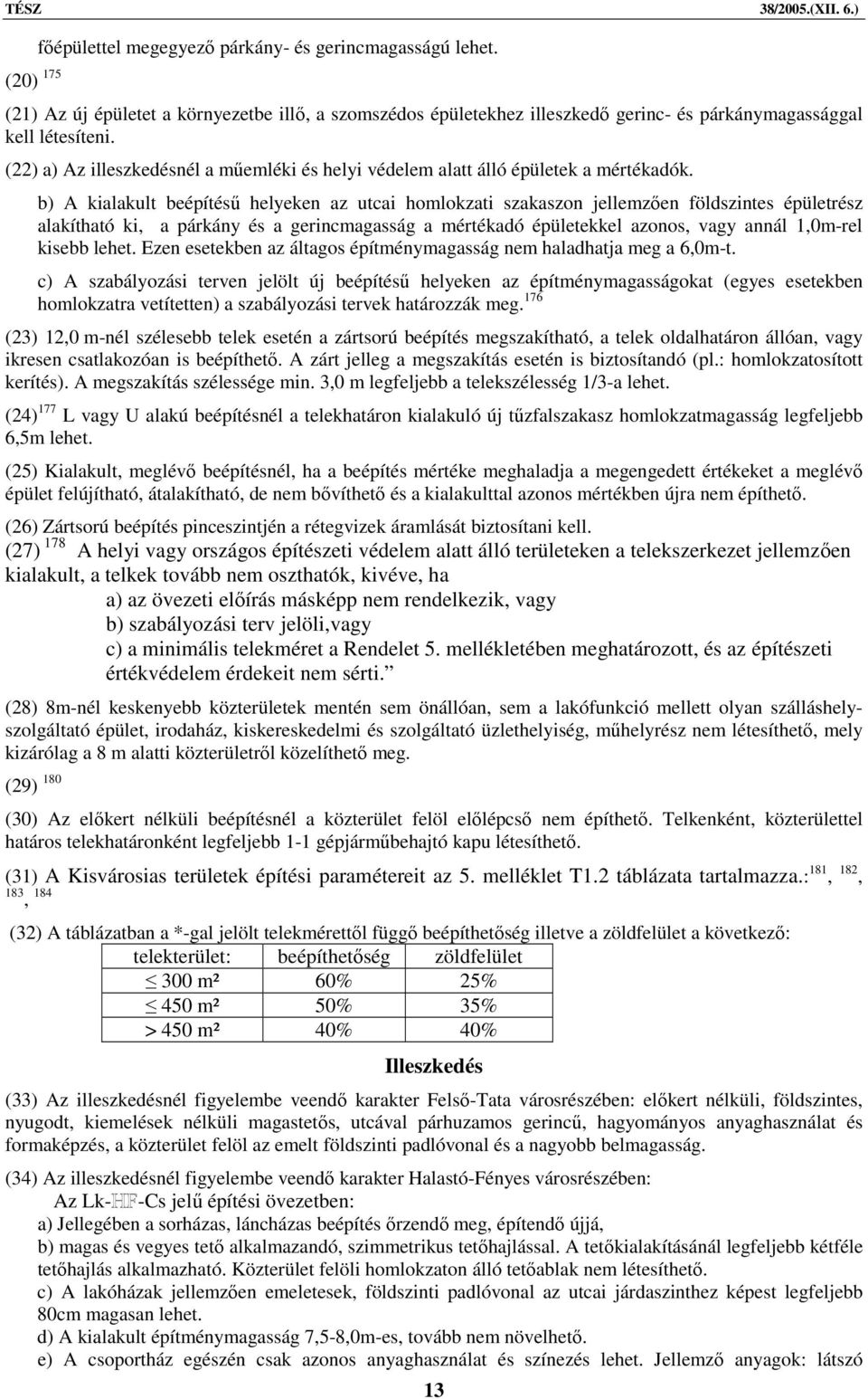 b) A kialakult beépítésű helyeken az utcai homlokzati szakaszon jellemzően földszintes épületrész alakítható ki, a párkány és a gerincmagasság a mértékadó épületekkel azonos, vagy annál 1,0m-rel