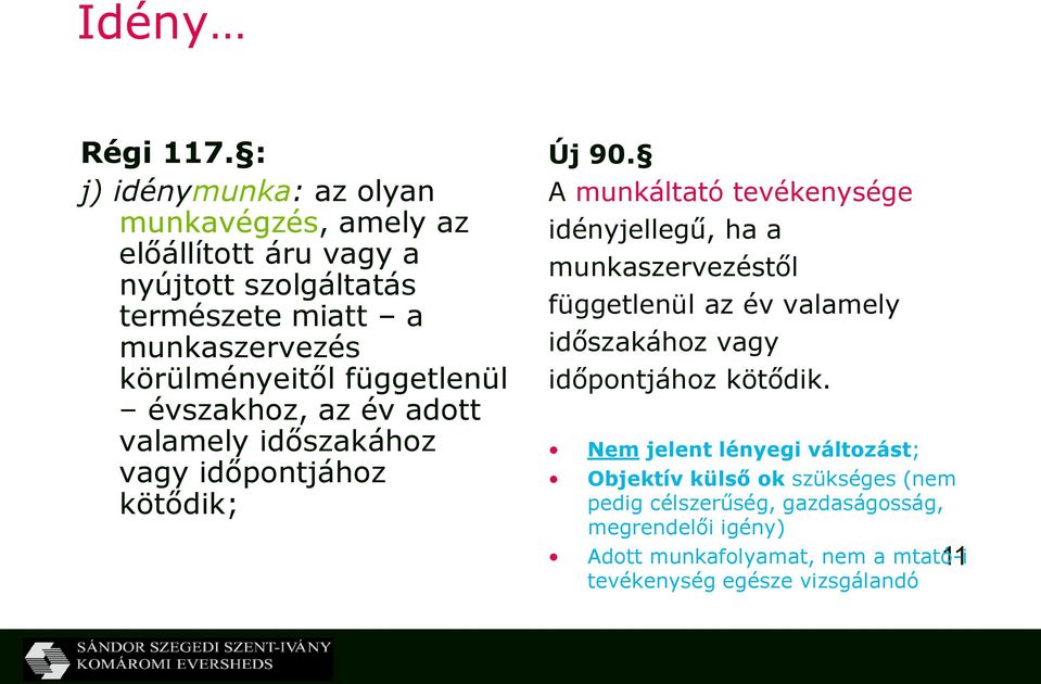 körülményeitől függetlenül évszakhoz, az év adott valamely időszakához vagy időpontjához kötődik; Új 90.