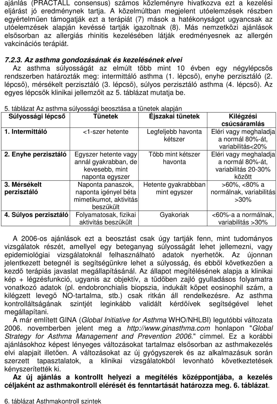 Más nemzetközi ajánlások elsősorban az allergiás rhinitis kezelésében látják eredményesnek az allergén vakcinációs terápiát. 7.2.3.