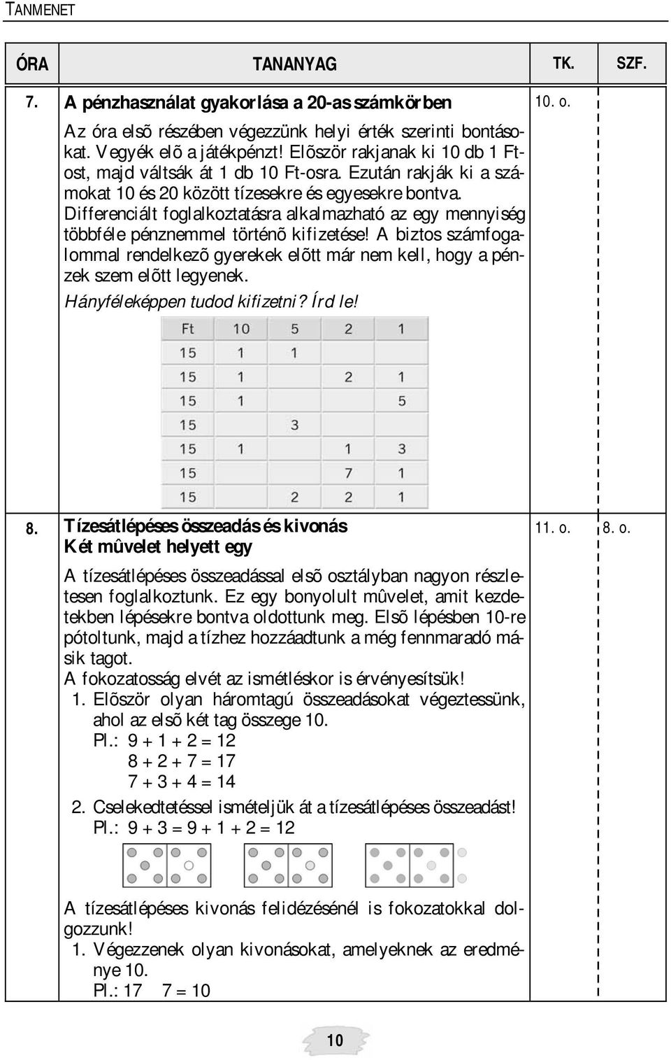 Differenciált foglalkoztatásra alkalmazható az egy mennyiség többféle pénznemmel történõ kifizetése! A biztos számfogalommal rendelkezõ gyerekek elõtt már nem kell, hogy a pénzek szem elõtt legyenek.