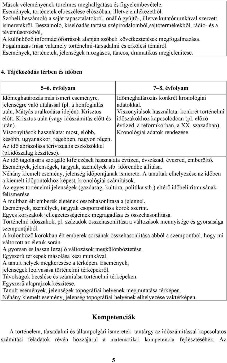 Beszámoló, kiselőadás tartása szépirodalomból,sajtótermékekből, rádió- és a tévéműsorokból, A különböző információforrások alapján szóbeli következtetések megfogalmazása.