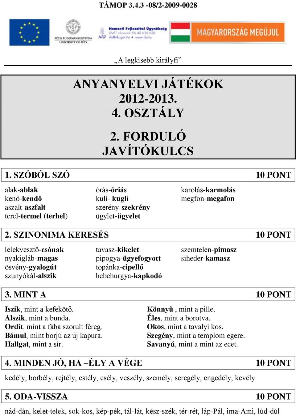 ANYANYELVI JÁTÉKOK OSZTÁLY 2. FORDULÓ - PDF Ingyenes letöltés