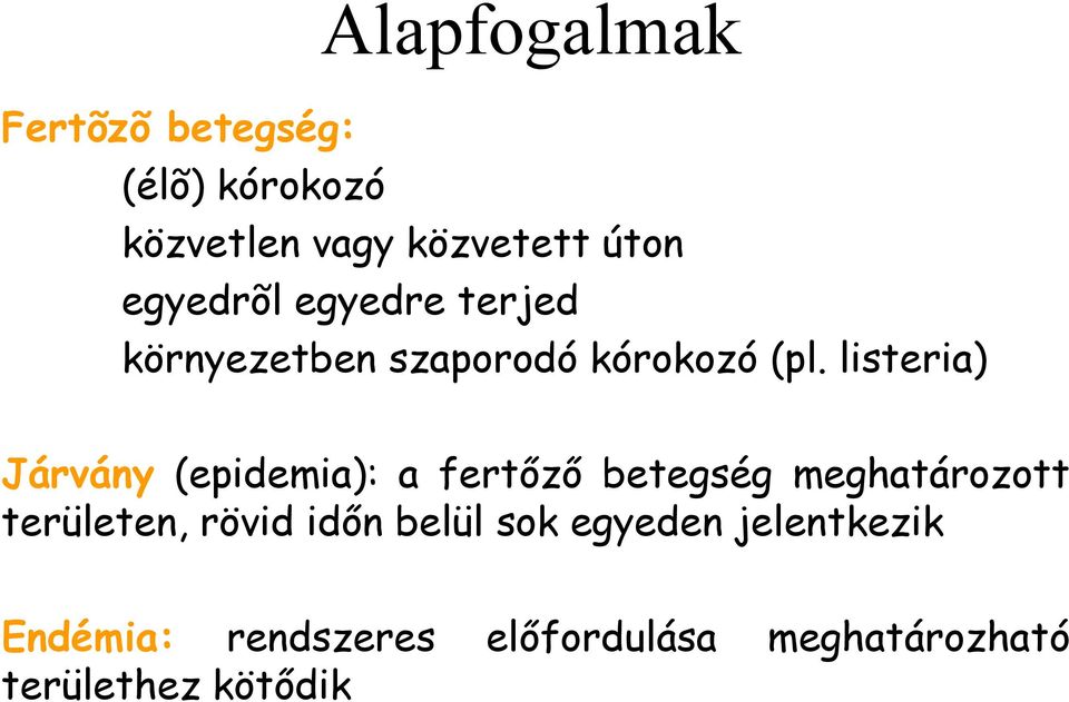 listeria) Járvány (epidemia): a fertőző betegség meghatározott területen, rövid