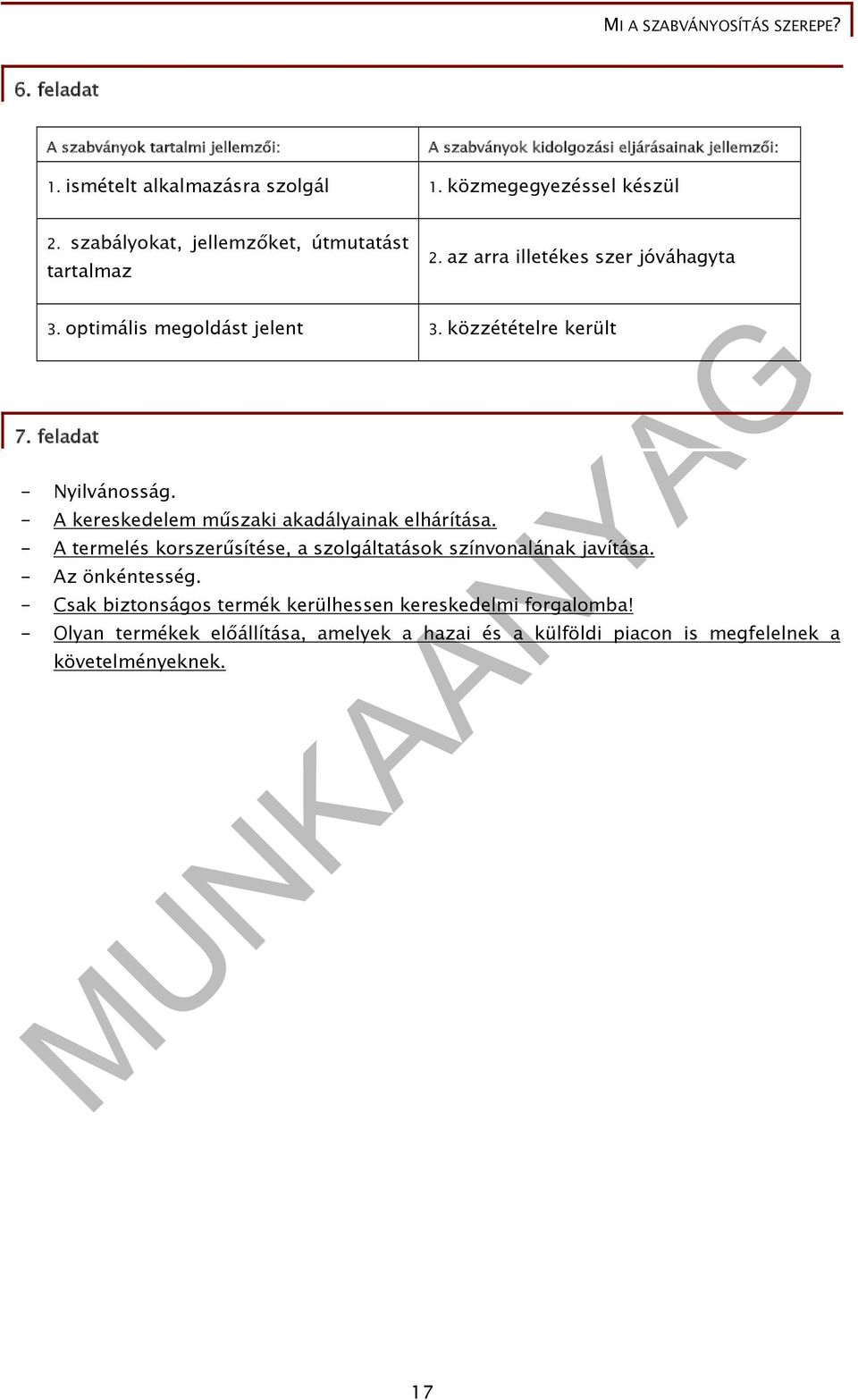 feladat - Nyilvánosság. - A kereskedelem műszaki akadályainak elhárítása. - A termelés korszerűsítése, a szolgáltatások színvonalának javítása.