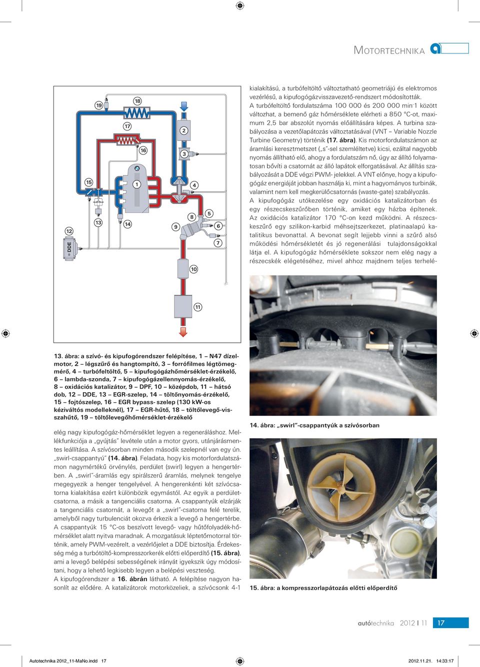 A turbina szabályozása a vezetőlapátozás változtatásával (VNT Variable Nozzle Turbine Geometry) történik (. ábra).