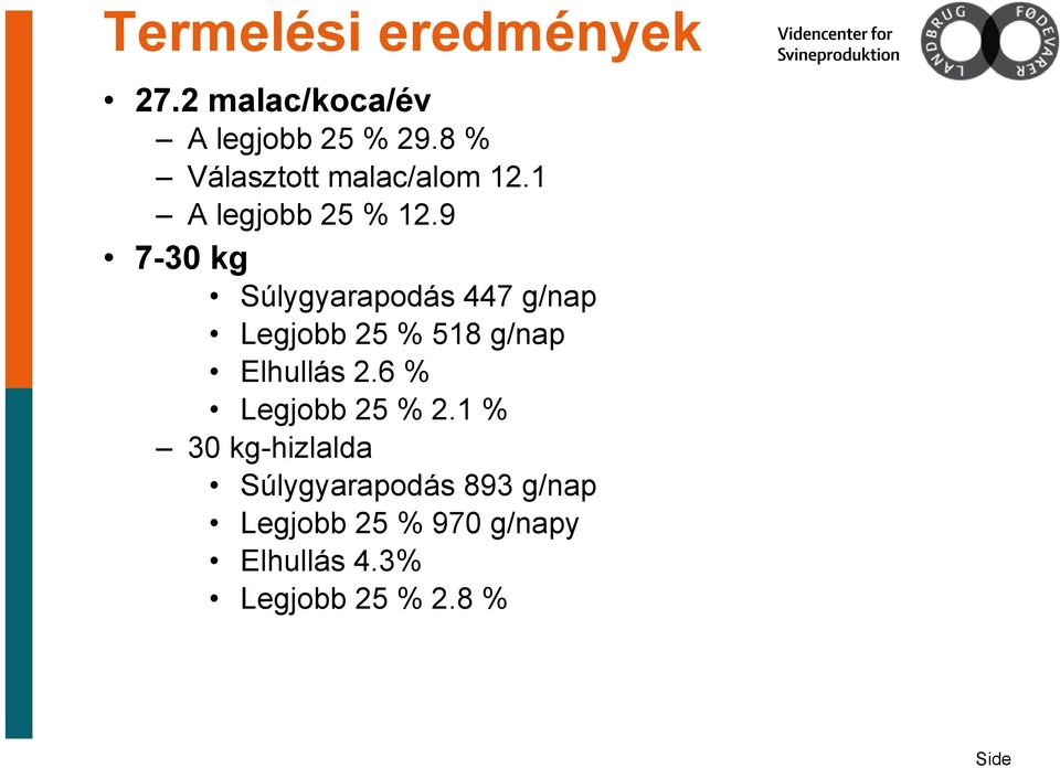 9 7-30 kg Súlygyarapodás 447 g/nap Legjobb 25 % 518 g/nap Elhullás 2.