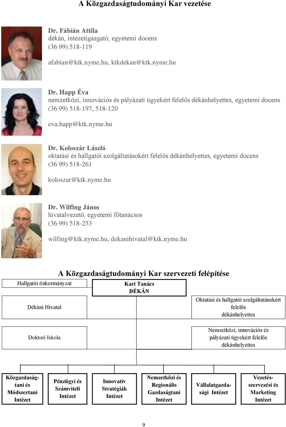 Koloszár László oktatási és hallgatói szolgáltatásokért felelős dékánhelyettes, egyetemi docens (36 99) 518-261 koloszar@ktk.nyme.hu Dr.