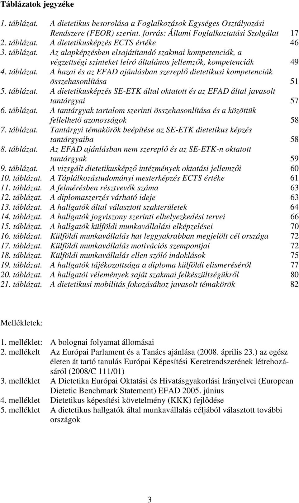 A hazai és az EFAD ajánlásban szereplő dietetikusi kompetenciák összehasonlítása 51 5. táblázat. A dietetikusképzés SE-ETK által oktatott és az EFAD által javasolt tantárgyai 57 6. táblázat. A tantárgyak tartalom szerinti összehasonlítása és a közöttük fellelhető azonosságok 58 7.