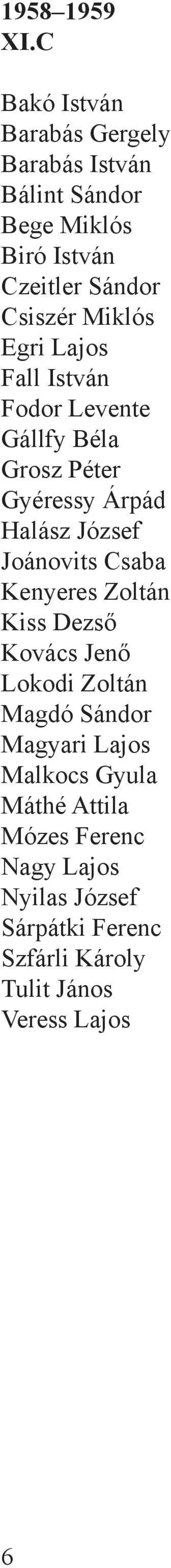 Miklós Egri Lajos Fall István Fodor Levente Gállfy Béla Grosz Péter Gyéressy Árpád Halász József Joánovits