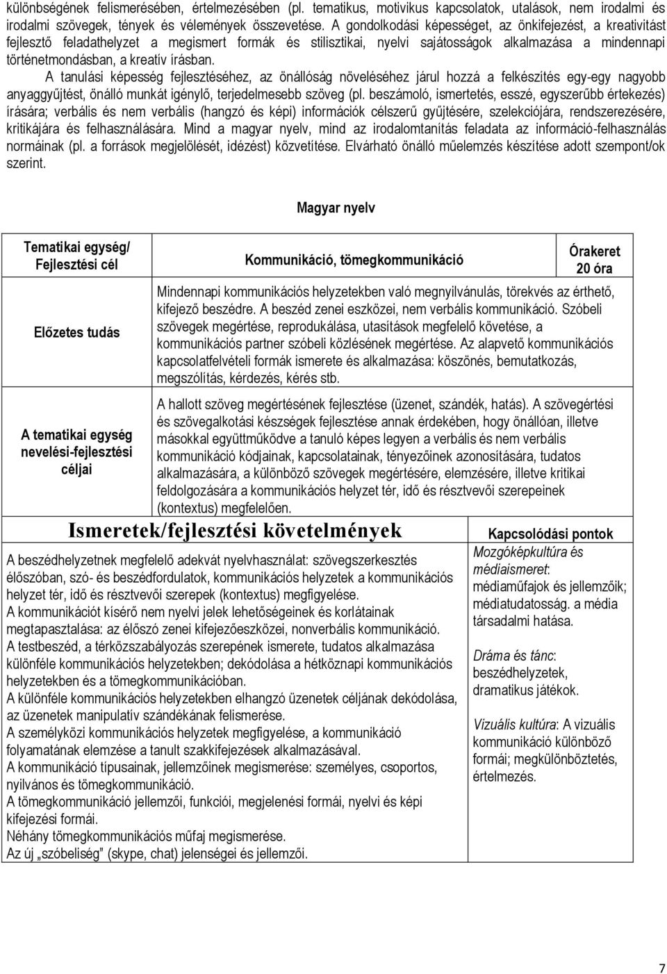 írásban. A tanulási képesség fejlesztéséhez, az önállóság növeléséhez járul hozzá a felkészítés egy-egy nagyobb anyaggyűjtést, önálló munkát igénylő, terjedelmesebb szöveg (pl.