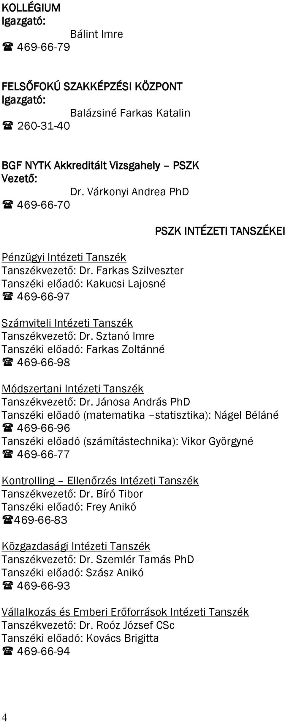 Sztanó Imre Tanszéki előadó: Farkas Zoltánné 469-66-98 PSZK INTÉZETI TANSZÉKEI Módszertani Intézeti Tanszék Tanszékvezető: Dr.