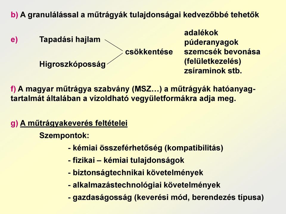 f) A magyar műtrágya szabvány (MSZ ) a műtrágyák hatóanyagtartalmát általában a vízoldható vegyületformákra adja meg.