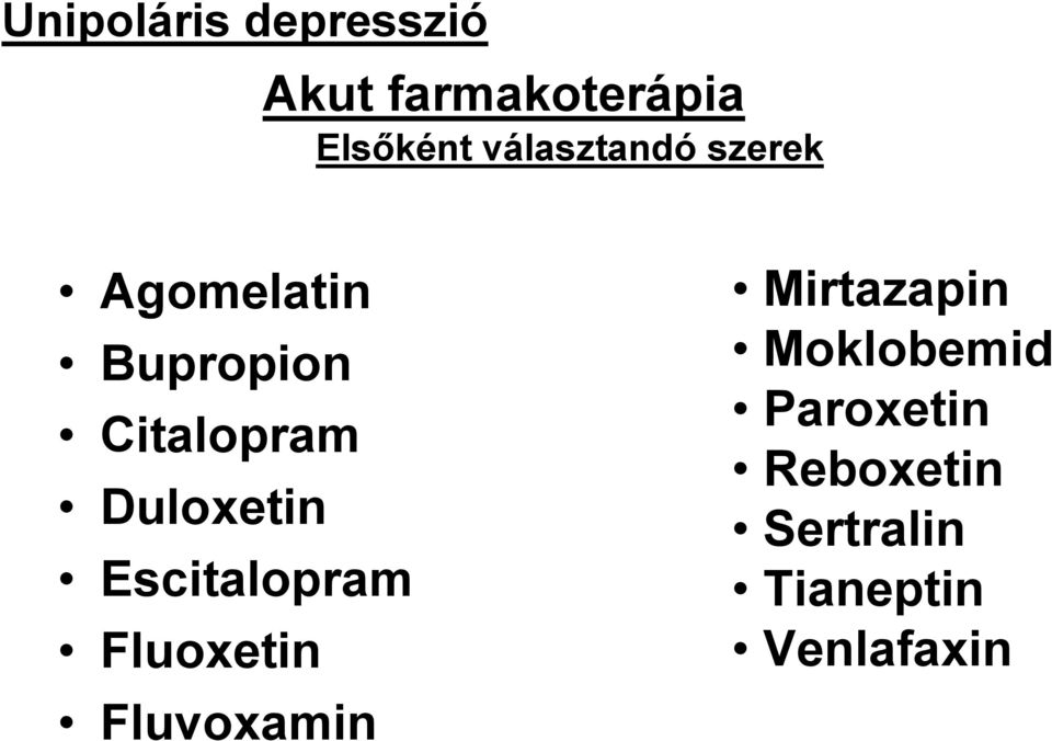 Duloxetin Escitalopram Fluoxetin Fluvoxamin Mirtazapin