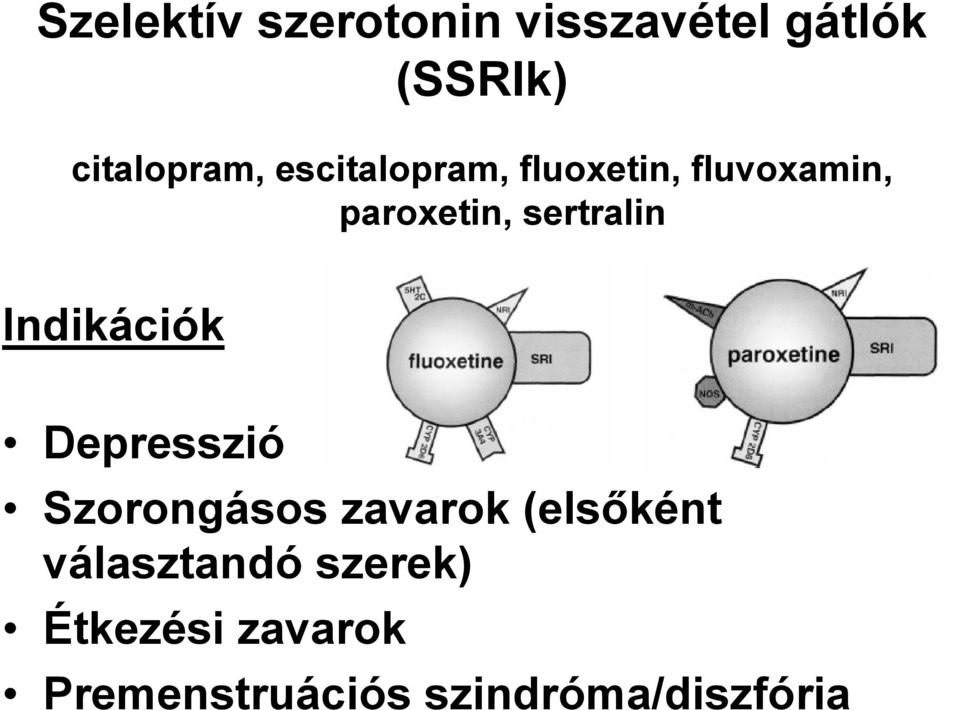 Indikációk Depresszió Szorongásos zavarok (elsőként