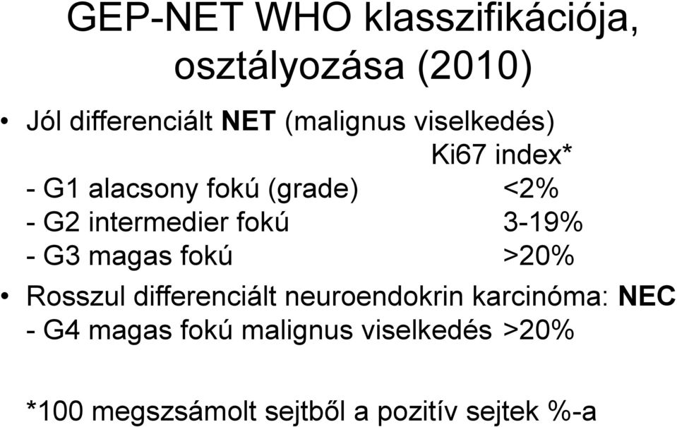 intermedier fokú 3-19% - G3 magas fokú >20% Rosszul differenciált neuroendokrin