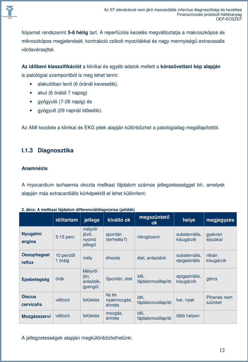 gyógyuló (7-28 napig) és gyógyult (29 napnál idısebb). Az AMI kezdete a klinikai és EKG jelek alapján különbözhet a patológiailag megállapítottól. I.1.