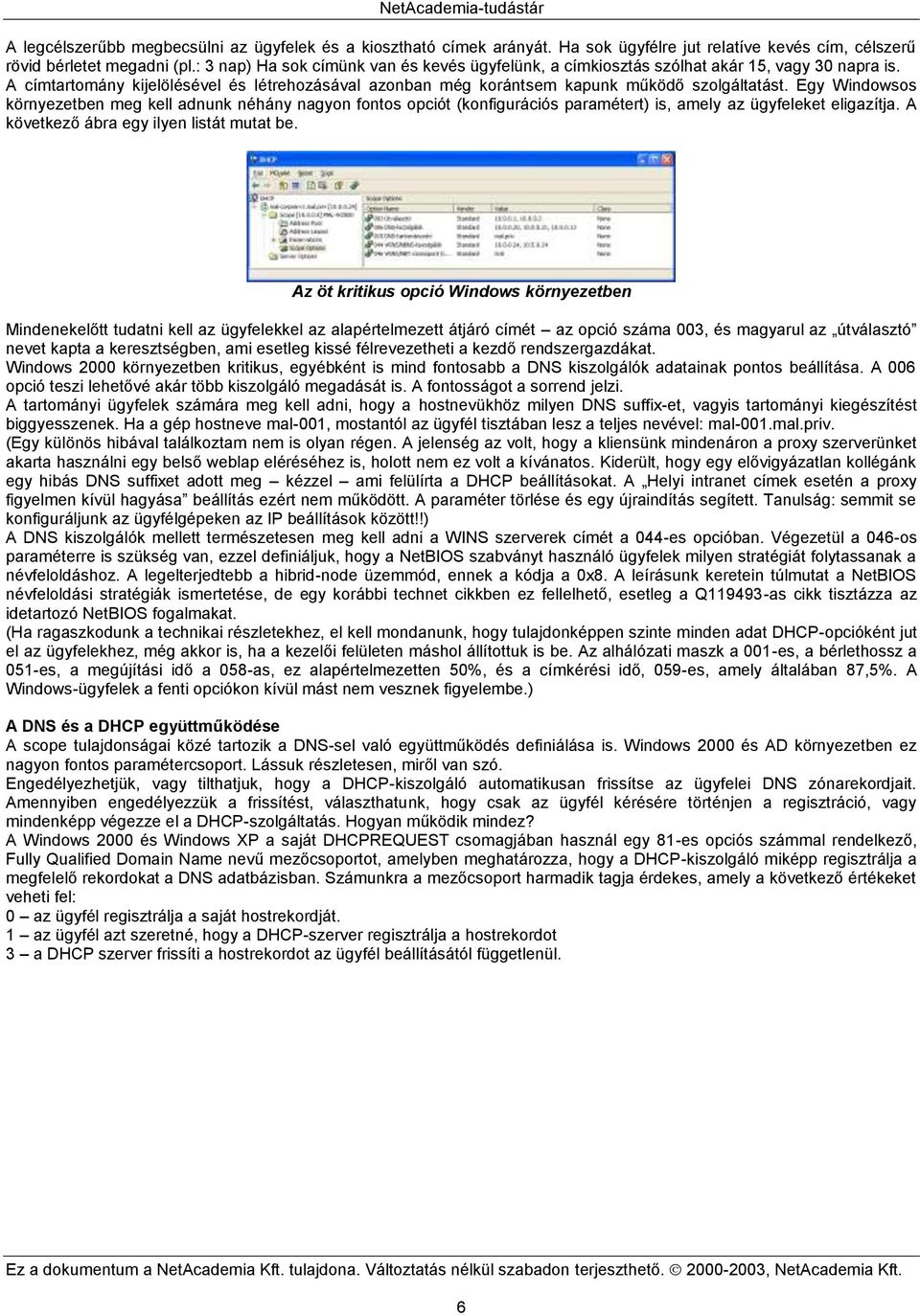 Egy Windowsos környezetben meg kell adnunk néhány nagyon fontos opciót (konfigurációs paramétert) is, amely az ügyfeleket eligazítja. A következő ábra egy ilyen listát mutat be.