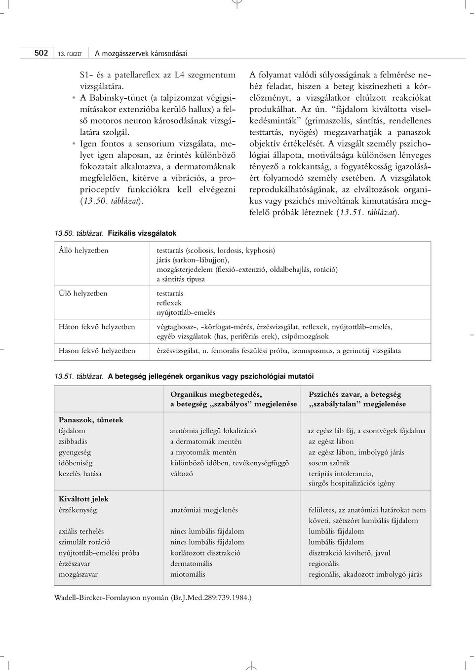 Igen fontos a sensorium vizsgálata, melyet igen alaposan, az érintés különbözô fokozatait alkalmazva, a dermatomáknak megfelelôen, kitérve a vibrációs, a proprioceptív funkciókra kell elvégezni (13.