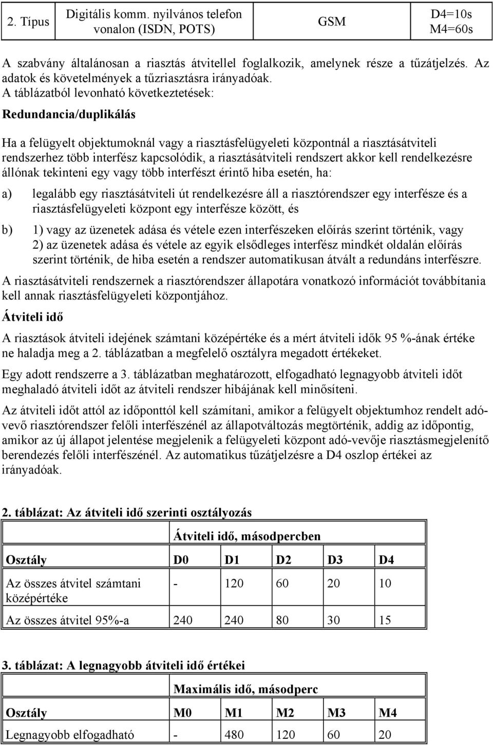 A táblázatból levonható következtetések: Redundancia/duplikálás Ha a felügyelt objektumoknál vagy a riasztásfelügyeleti központnál a riasztásátviteli rendszerhez több interfész kapcsolódik, a