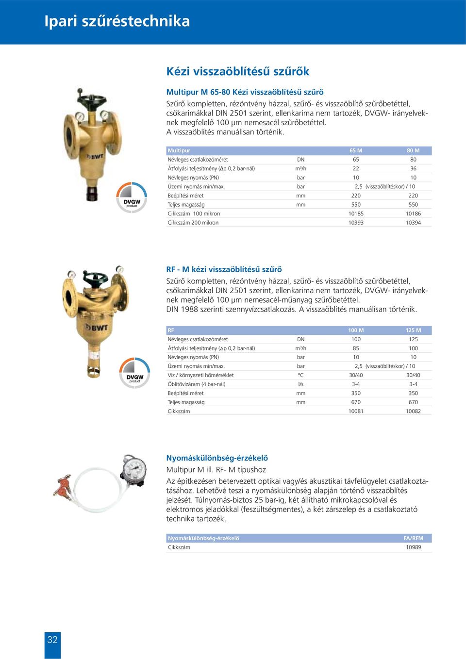 Multipur 65 M 80 M Névleges csatlakozóméret DN 65 80 Átfolyási teljesítmény (Δp 0,2 bar-nál) m 3 /h 22 36 Névleges nyomás (PN) bar 10 10 Üzemi nyomás min/max.