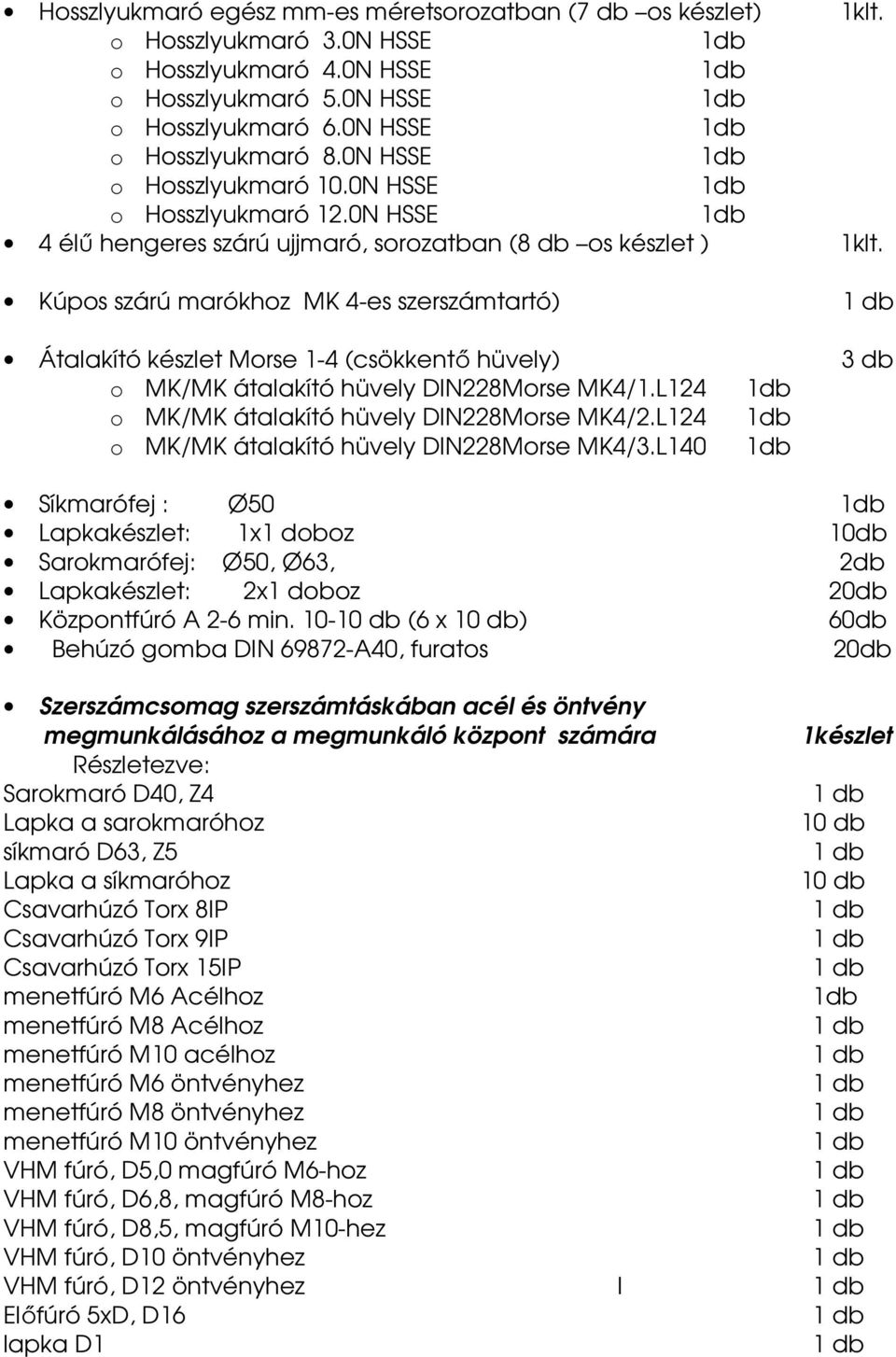 Kúpos szárú marókhoz MK 4-es szerszámtartó) Átalakító készlet Morse 1-4 (csökkentő hüvely) 3 db o MK/MK átalakító hüvely DIN228Morse MK4/1.L124 o MK/MK átalakító hüvely DIN228Morse MK4/2.