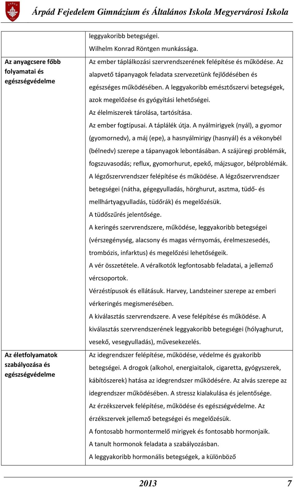 Az alapvető tápanyagok feladata szervezetünk fejlődésében és egészséges működésében. A leggyakoribb emésztőszervi betegségek, azok megelőzése és gyógyítási lehetőségei.