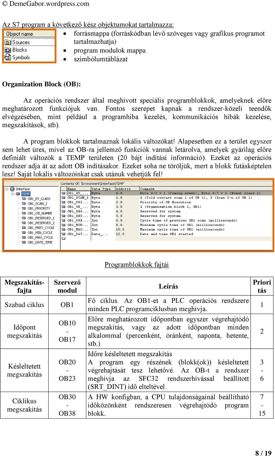 Fontos szerepet kapnak a rendszerközeli teendők elvégzésében, mint például a programhiba kezelés, kommunikációs hibák kezelése, megszakítások, stb). A program blokkok tartalmaznak lokális változókat!