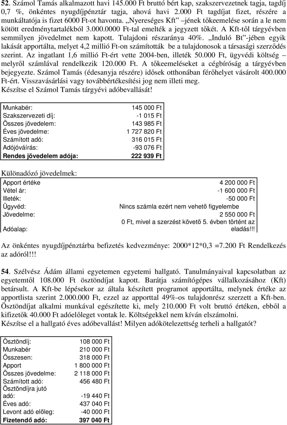 A Kft-től tárgyévben semmilyen jövedelmet nem kapott. Tulajdoni részaránya 40%.
