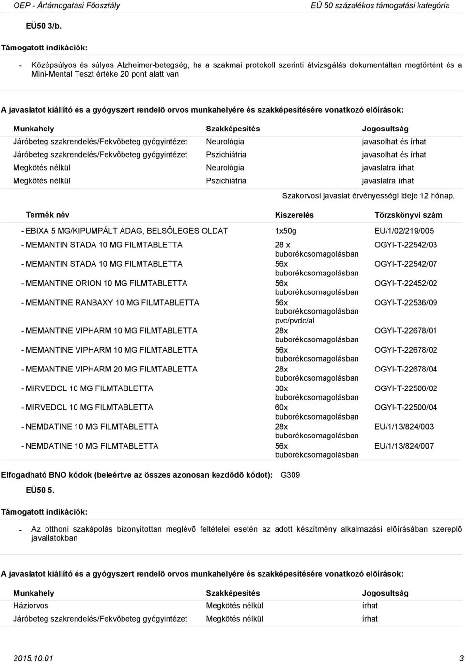 gyógyintézet Neurológia javasolhat és írhat Járóbeteg szakrendelés/fekvõbeteg gyógyintézet Pszichiátria javasolhat és írhat Megkötés nélkül Neurológia javaslatra írhat Megkötés nélkül Pszichiátria