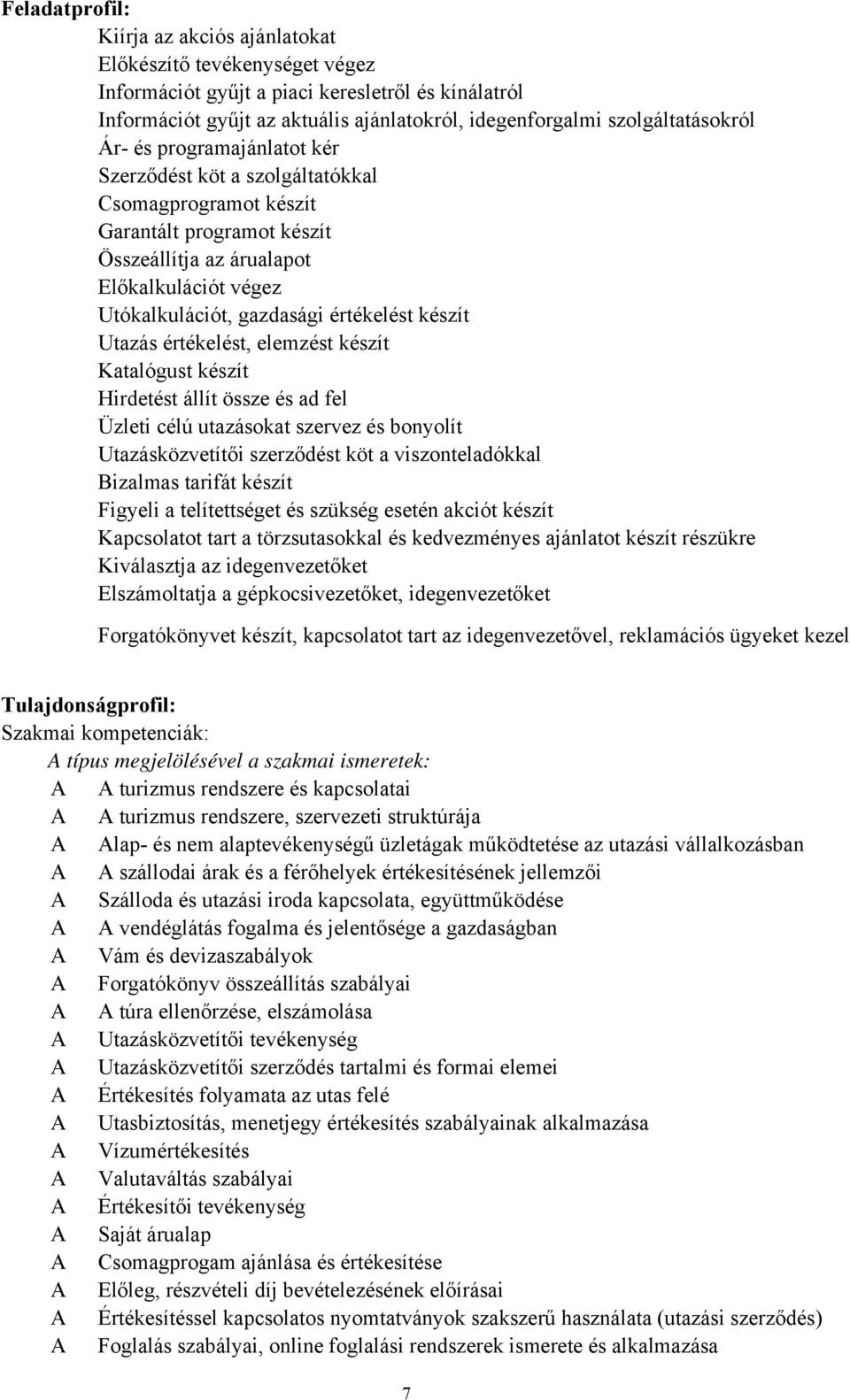 gazdasági értékelést készít Utazás értékelést, elemzést készít Katalógust készít Hirdetést állít össze és ad fel Üzleti célú utazásokat szervez és bonyolít Utazásközvetítői szerződést köt a