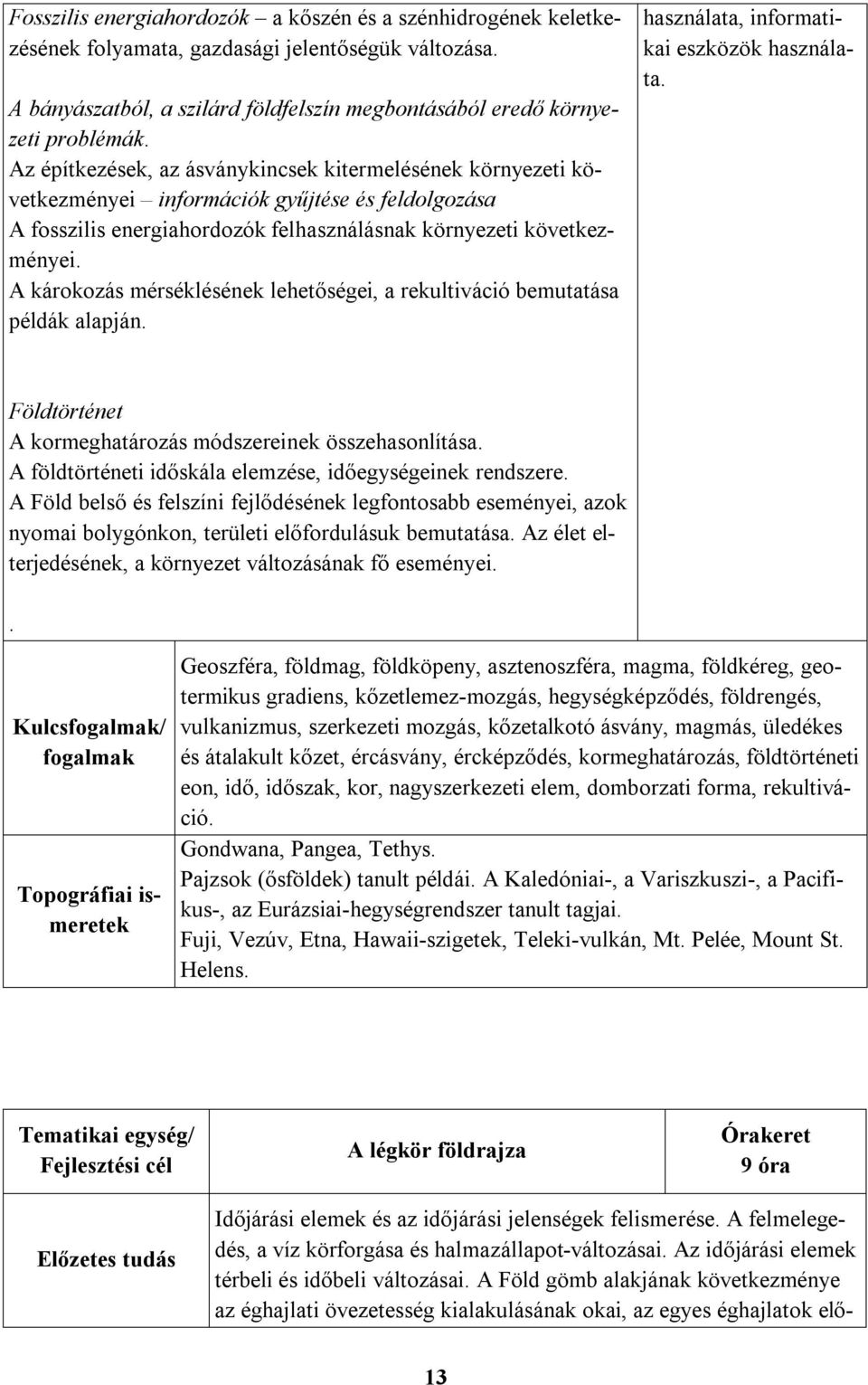 A károkozás mérséklésének lehetőségei, a rekultiváció bemutatása példák alapján. használata, informatikai eszközök használata. Földtörténet A kormeghatározás módszereinek összehasonlítása.