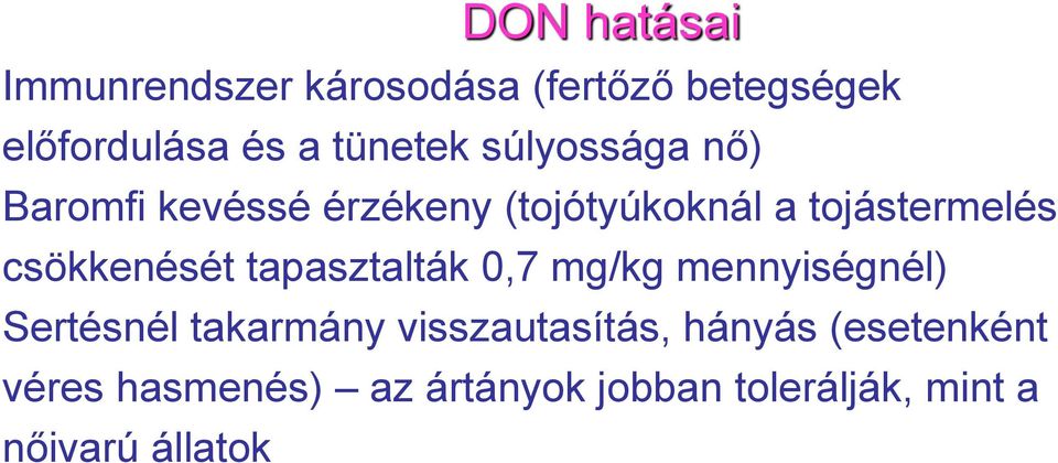 csökkenését tapasztalták 0,7 mg/kg mennyiségnél) Sertésnél takarmány