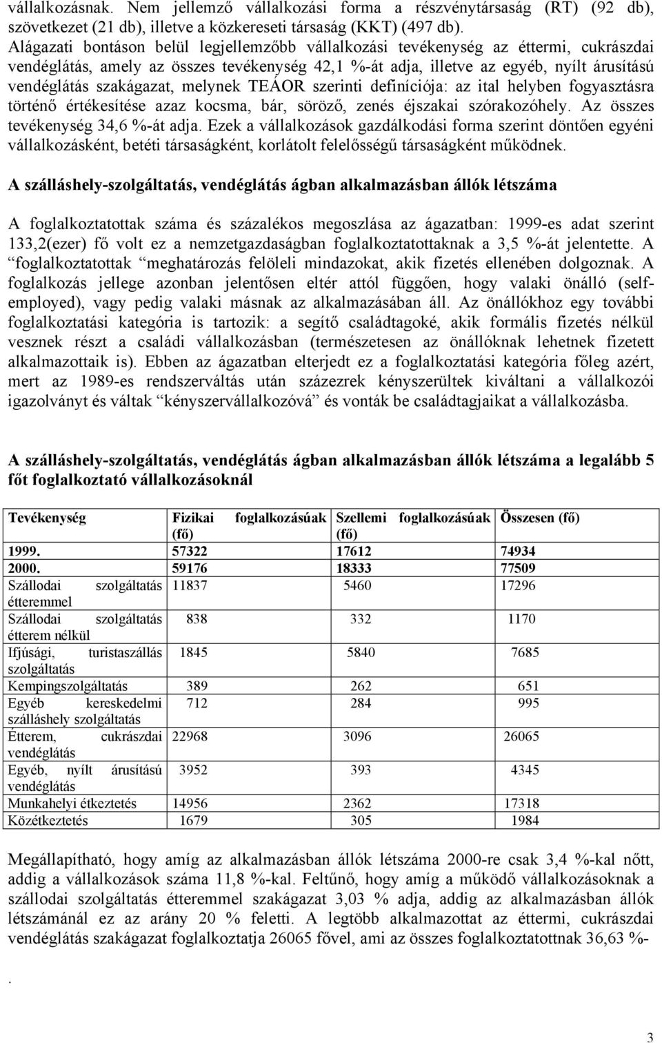 szakágazat, melynek TEÁOR szerinti definíciója: az ital helyben fogyasztásra történő értékesítése azaz kocsma, bár, söröző, zenés éjszakai szórakozóhely. Az összes tevékenység 34,6 %-át adja.