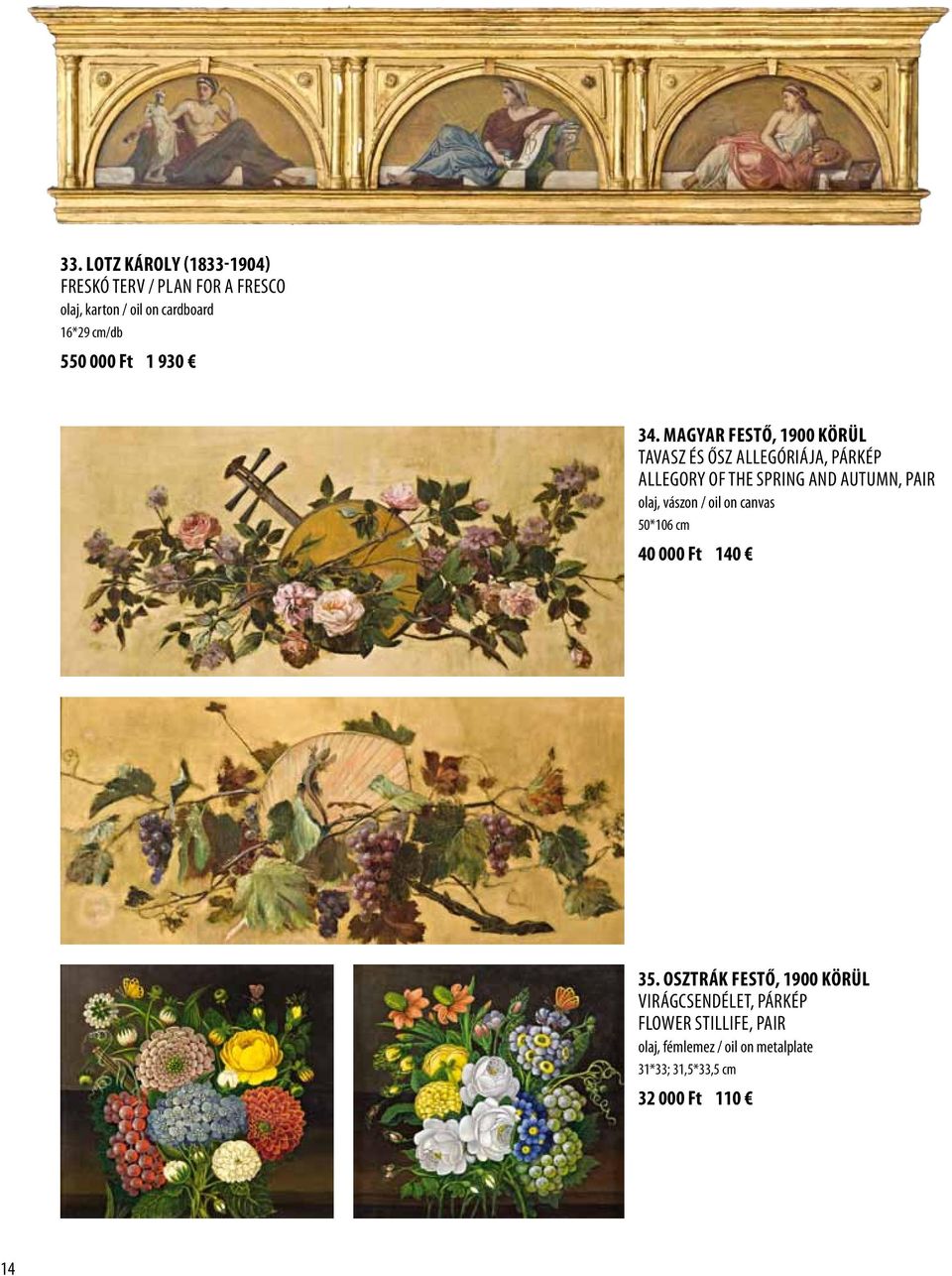 Magyar festő, 1900 körül Tavasz és ősz allegóriája, párkép Allegory of the spring and autumn, pair