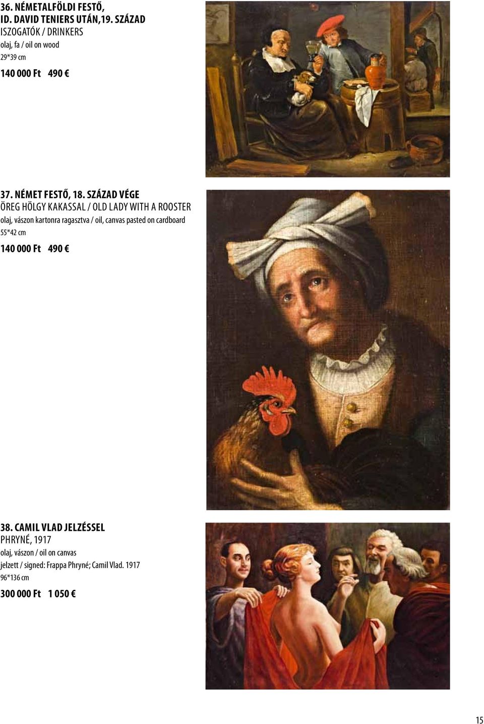 század vége Öreg hölgy kakassal / Old lady with a rooster olaj, vászon kartonra ragasztva / oil,