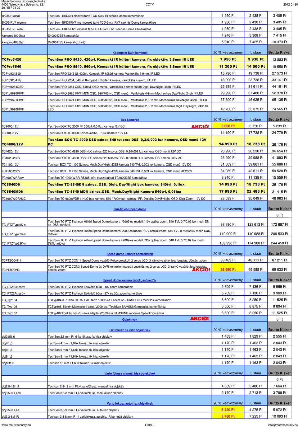 Ft 7 415 Ft D4000 DSS kamerához tartó 5 94 7 425 Ft 10 373 Ft TCPro5420 TCPro5540 TCPro9242 Új TCPro9254 Új TCPro9254OSD TCPro8620IRVF TCPro9621IRVF TCPro9620IRVF TC2000/12V TC3000/12V TC4000/12V