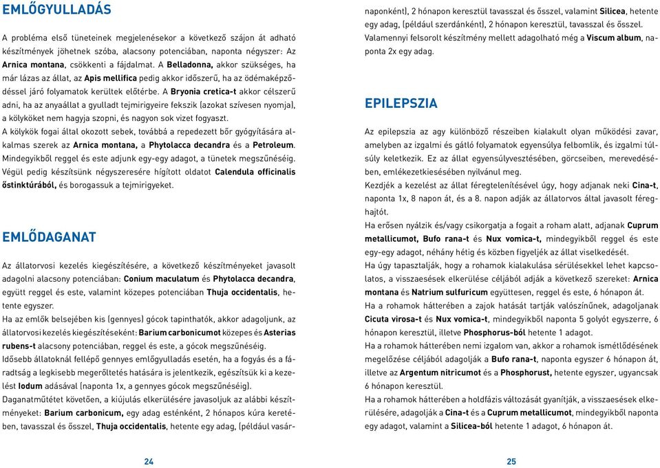 A Bryonia cretica-t akkor célszerű adni, ha az anyaállat a gyulladt tejmirigyeire fekszik (azokat szívesen nyomja), a kölyköket nem hagyja szopni, és nagyon sok vizet fogyaszt.