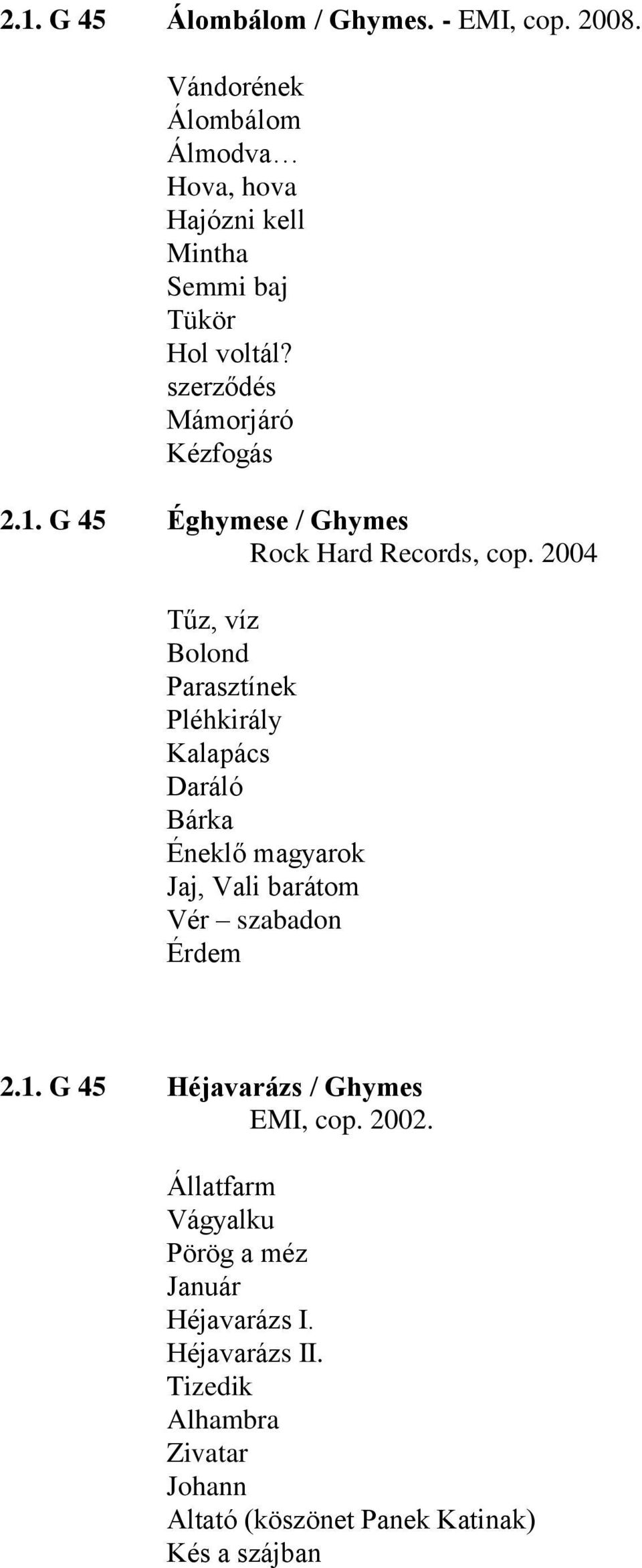 G 45 Éghymese / Ghymes Rock Hard Records, cop.