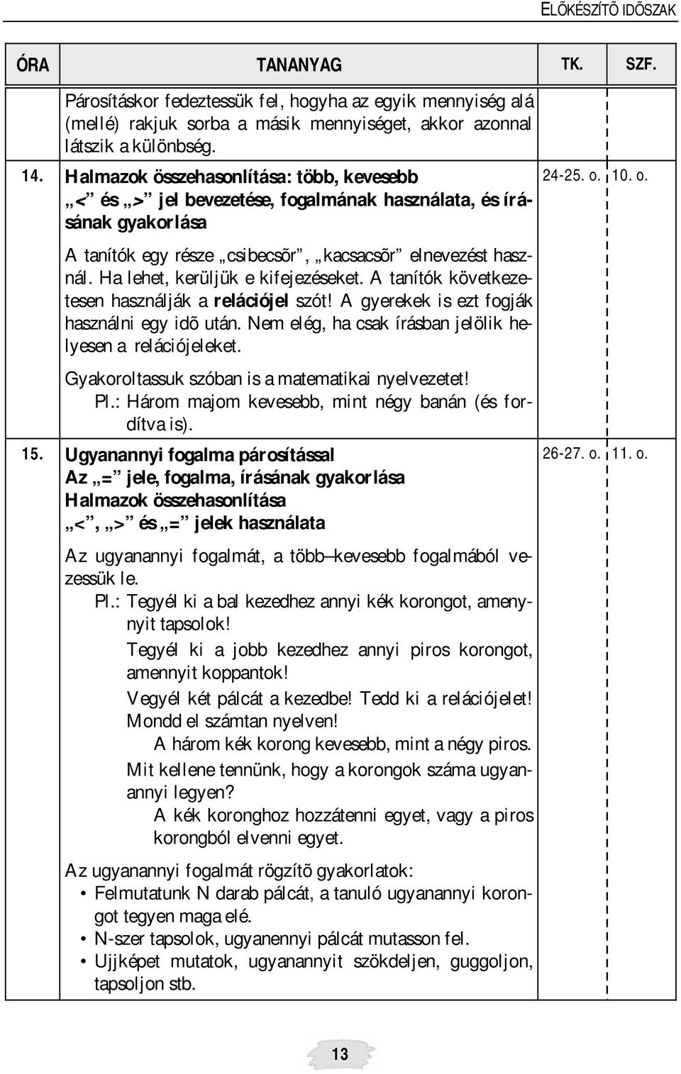 Ha lehet, kerüljük e kifejezéseket. A tanítók következetesen használják a relációjel szót! A gyerekek is ezt fogják használni egy idõ után. Nem elég, ha csak írásban jelölik helyesen a relációjeleket.