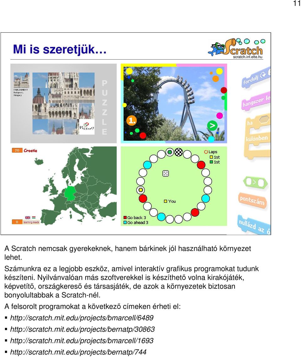 Nyilvánvalóan más szoftverekkel is készíthető volna kirakójáték, képvetítő, országkereső és társasjáték, de azok a környezetek biztosan