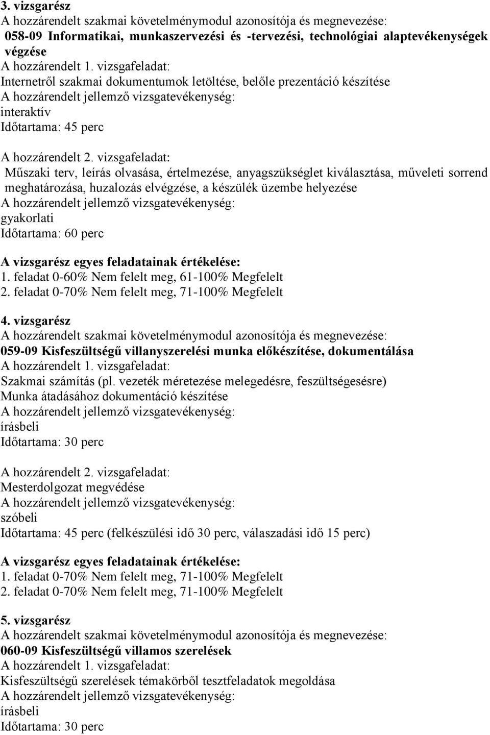 vizsgafeladat: Műszaki terv, leírás olvasása, értelmezése, anyagszükséglet kiválasztása, műveleti sorrend meghatározása, huzalozás elvégzése, a készülék üzembe helyezése gyakorlati Időtartama: 60