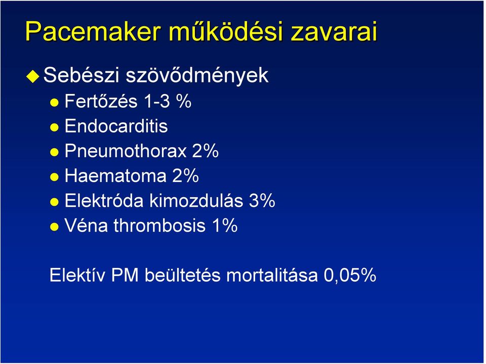 Pneumothorax 2% Haematoma 2% Elektróda