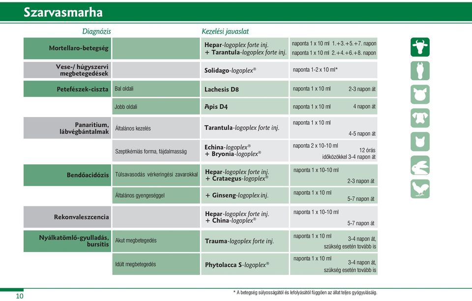 4-5 napon át Szeptikémiás forma, fájdalmasság Echina-logoplex + Bryonia-logoplex naponta 2 x 10-10 ml 12 órás időközökkel 3-4 napon át Bendôacidózis Túlsavasodás vérkeringési zavarokkal