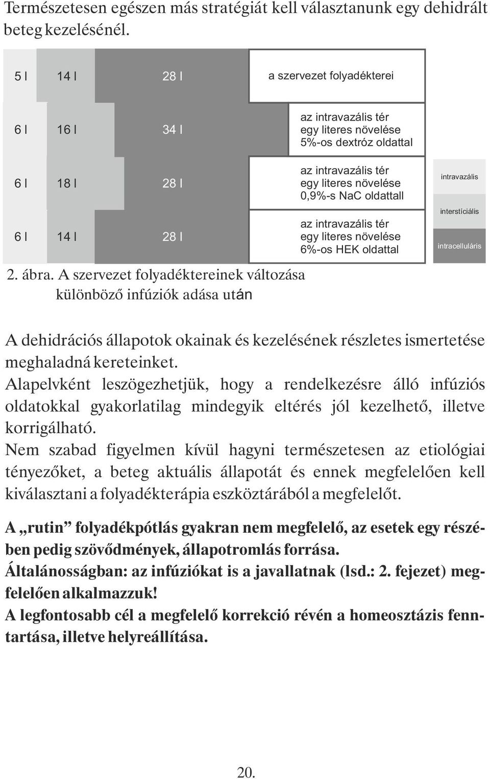 A szervezet folyadéktereinek változása különböző infúziók adása után az intravazális tér egy literes növelése 0,9%-s NaC oldattall az intravazális tér egy literes növelése 6%-os HEK oldattal