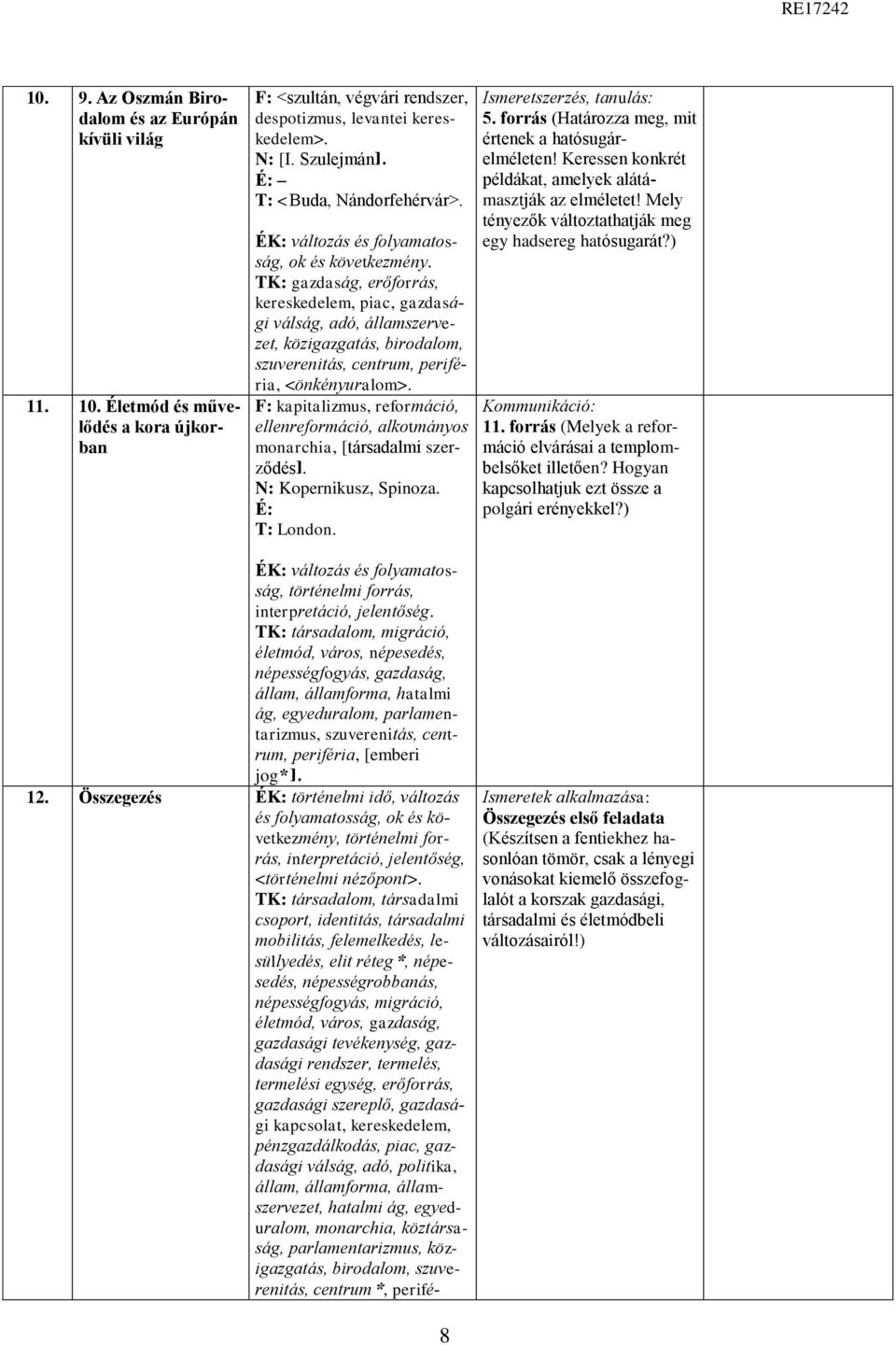 TK: gazdaság, erőforrás, kereskedelem, piac, gazdasági válság, adó, államszervezet, közigazgatás, birodalom, szuverenitás, centrum, periféria, <önkényuralom>.