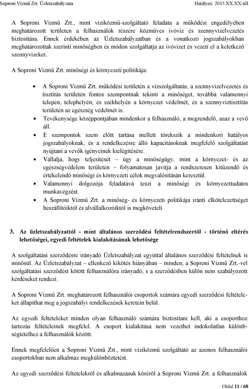 minőségi és környezeti politikája: A Soproni Vízmű Zrt.