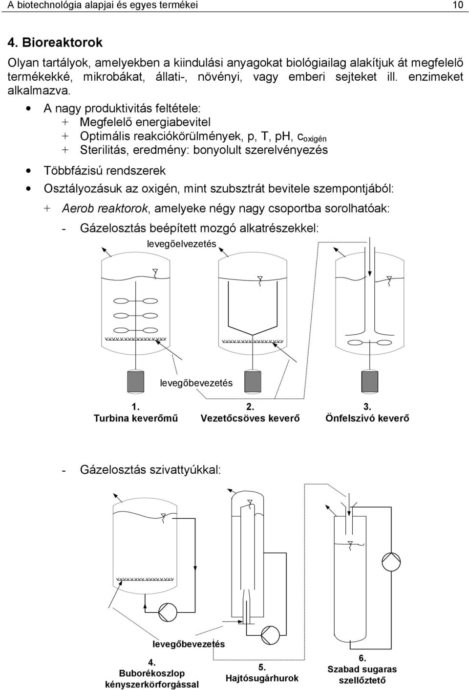 A nagy produktivitás feltétele: + Megfelelő energiabevitel + ptimális reakciókörülmények, p, T, p, c oxigén + terilitás, eredmény: bonyolult szerelvényezés Többfázisú rendszerek sztályozásuk az