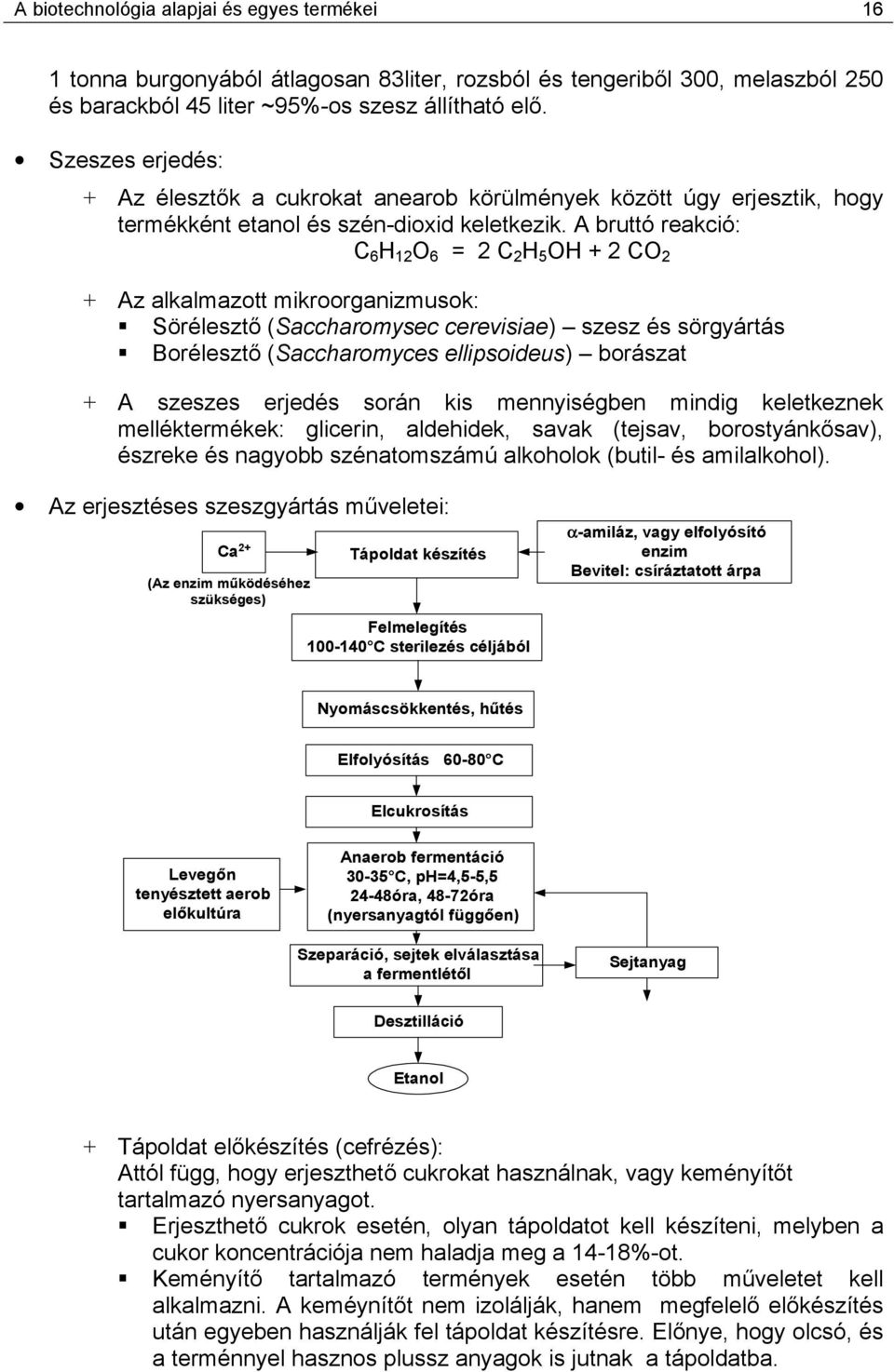 A bruttó reakció: 6 12 6 = 2 2 5 + 2 2 + Az alkalmazott mikroorganizmusok: " örélesztő (accharomysec cerevisiae) szesz és sörgyártás " Borélesztő (accharomyces ellipsoideus) borászat + A szeszes